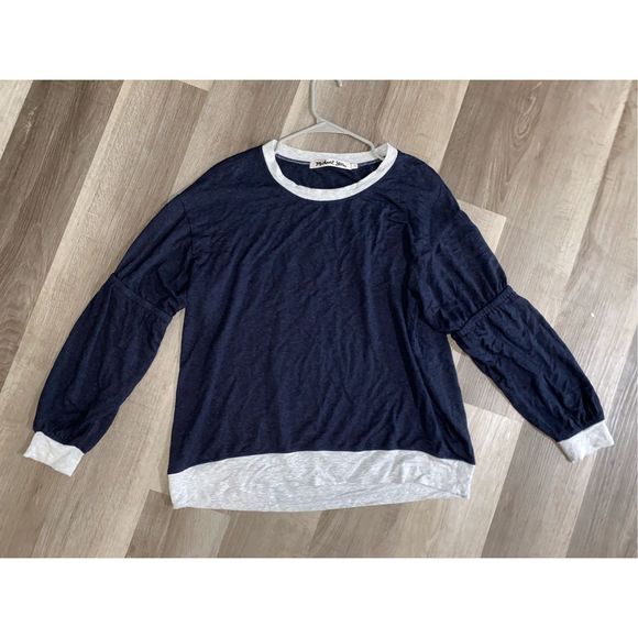 Michael Stars Gathered Sleeve Sweatshirt Navy Gray Comfy Lounge Top Size Large - Picture 2 of 14